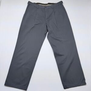 Haggar Mens Pleated Dress Pants Gray 100% Cotton Expandable Waist 36x29